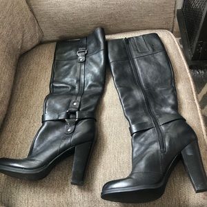 Nine West O ring buckle knee high leather boots